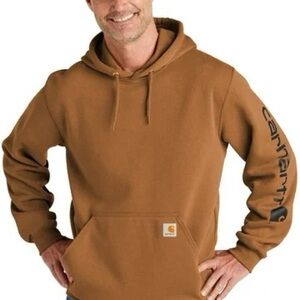 Carhartt Men’s Brown Relaxed Fit Logo Sleeve Hoodie Sweatshirt XL